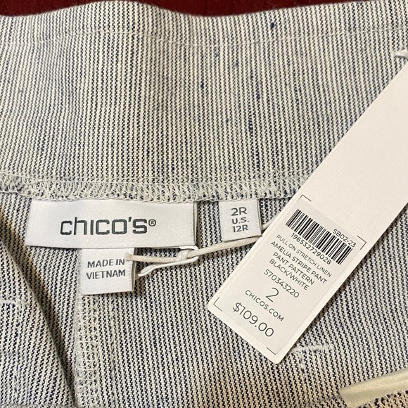 NWT Chico’s Linen Blend Wide-Leg Black/Gray Stripe Pants Size 12R (Chico’s 2R) - Picture 9 of 13